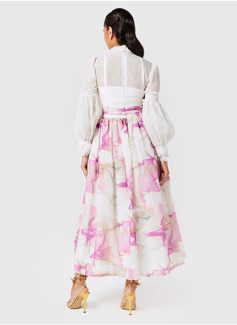 Applique Detailed Printed Skirt Dress