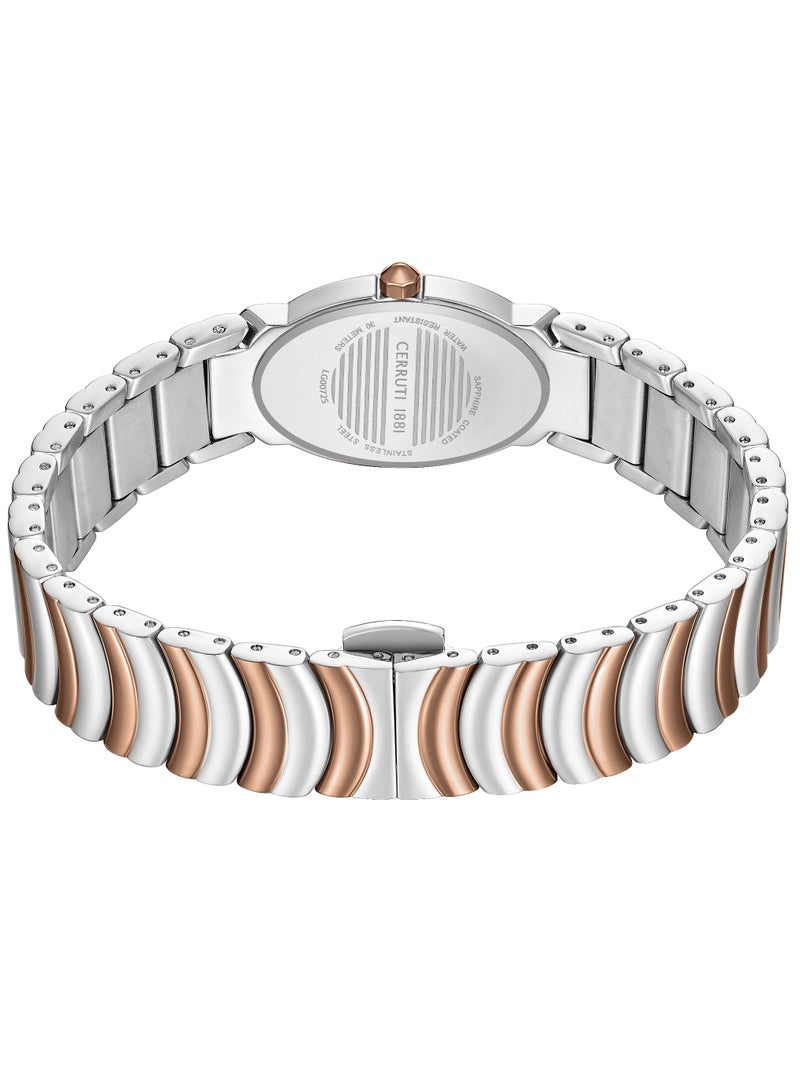 Women's Norcia Analog Watch - Oval Mosaic Brown Mother of Pearl Dial, Two-Tone Bracelet, Butterfly Buckle
