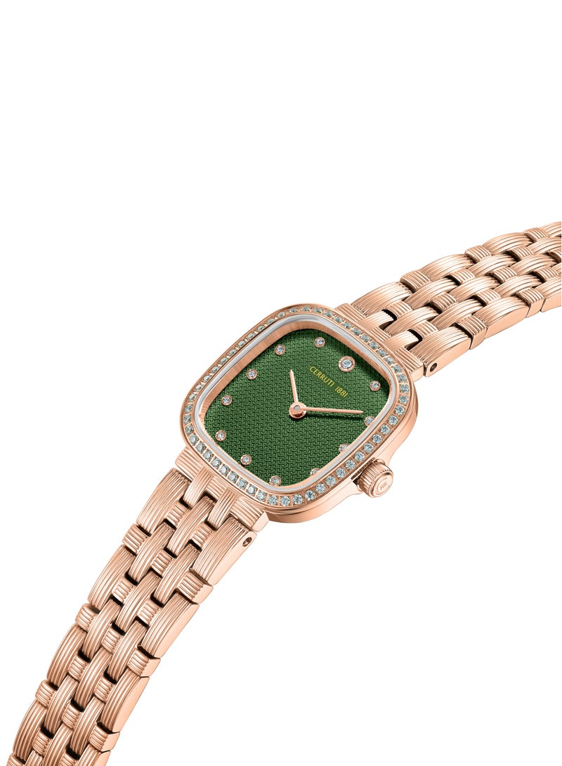 Women's Mira Analog Watch - Green Mother of Pearl Dial, Crystal Indexes, Rose Gold Bracelet