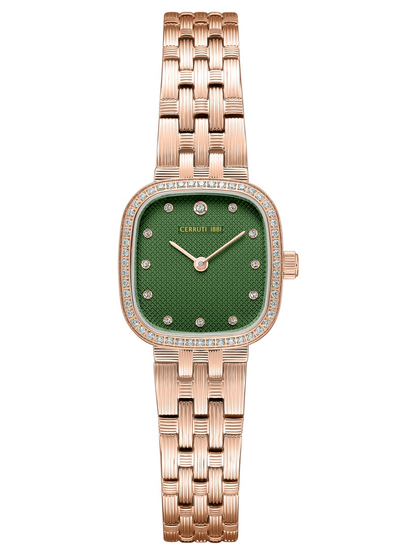 Women's Mira Analog Watch - Green Mother of Pearl Dial, Crystal Indexes, Rose Gold Bracelet