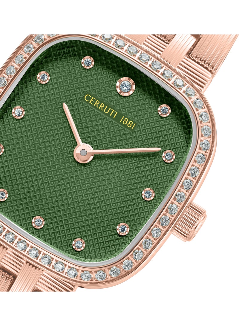 Women's Mira Analog Watch - Green Mother of Pearl Dial, Crystal Indexes, Rose Gold Bracelet