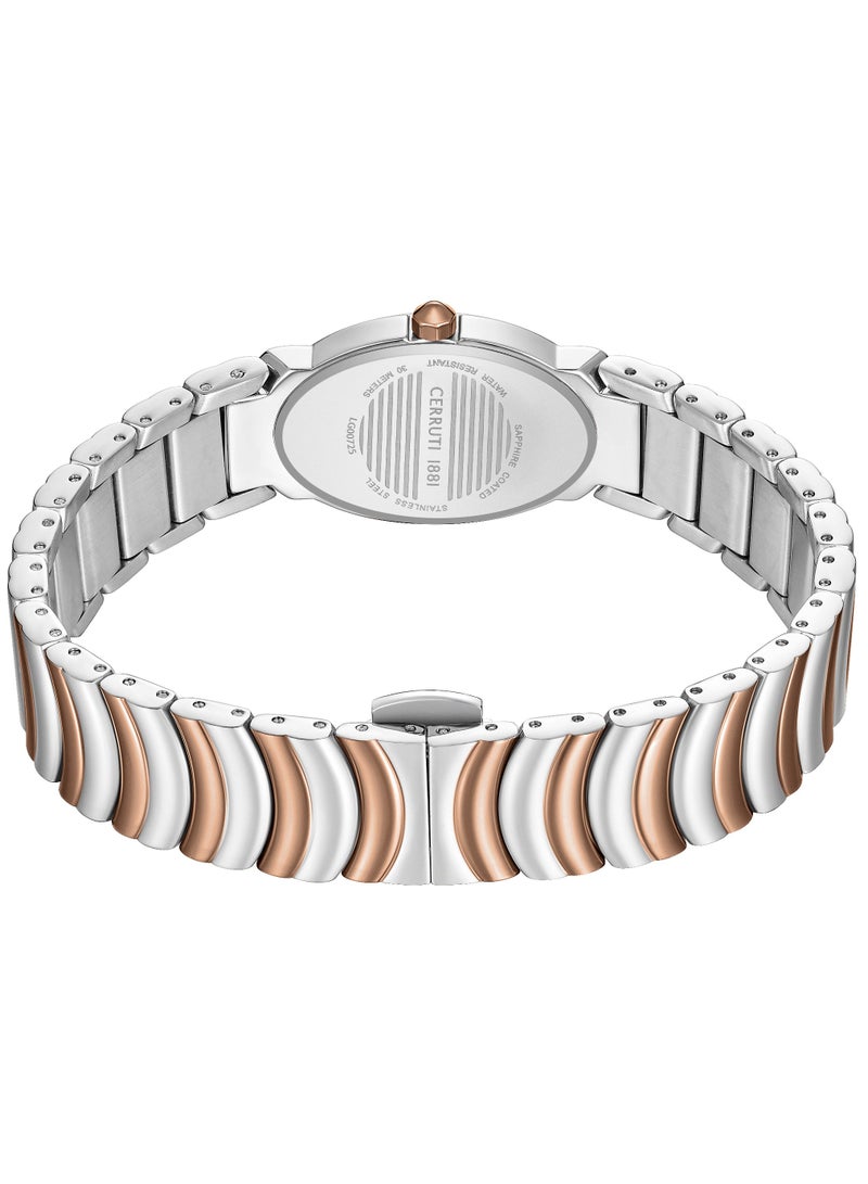 Women's Norcia Analog Watch - Oval Mosaic White Mother of Pearl Dial, Two-Tone Bracelet, Butterfly Buckle