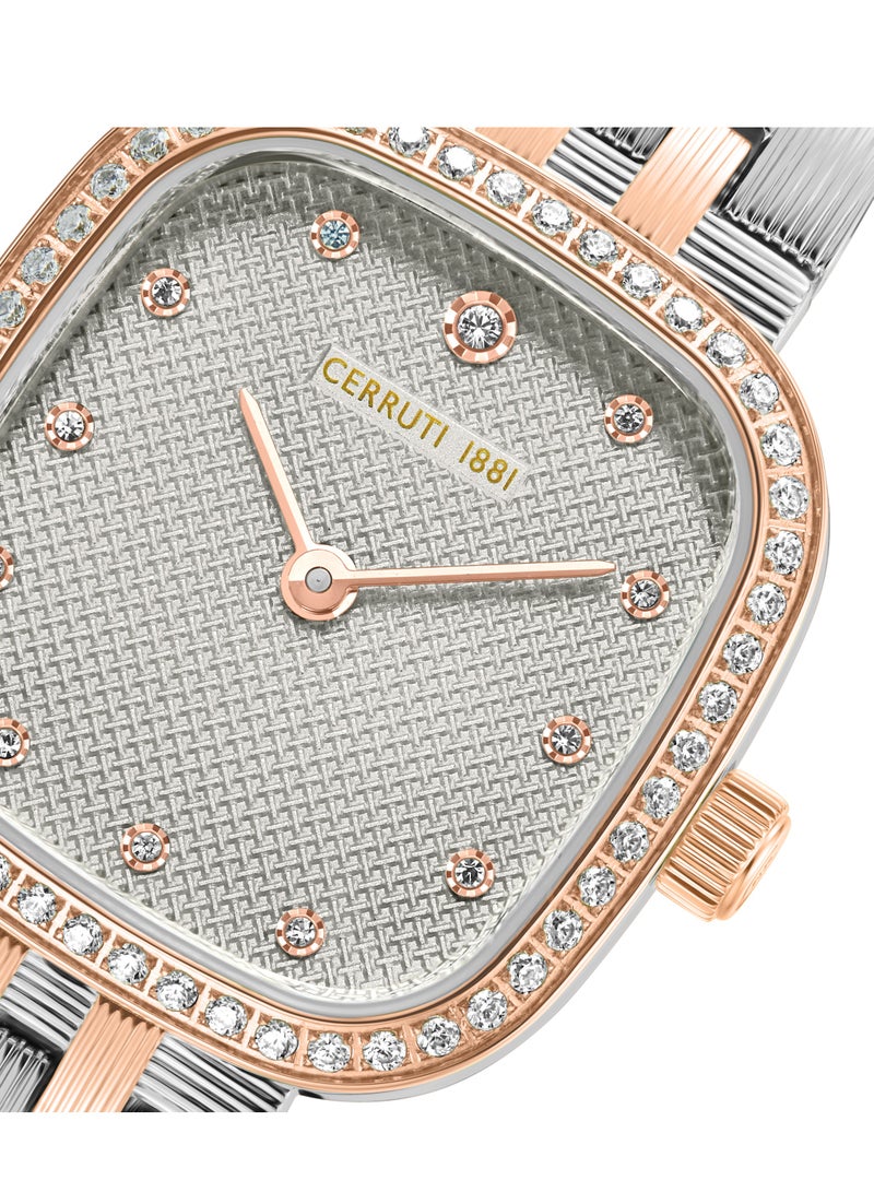 Women's Mira Analog Watch - Grey Mother of Pearl Dial, Crystal Indexes, Two-Tone Bracelet