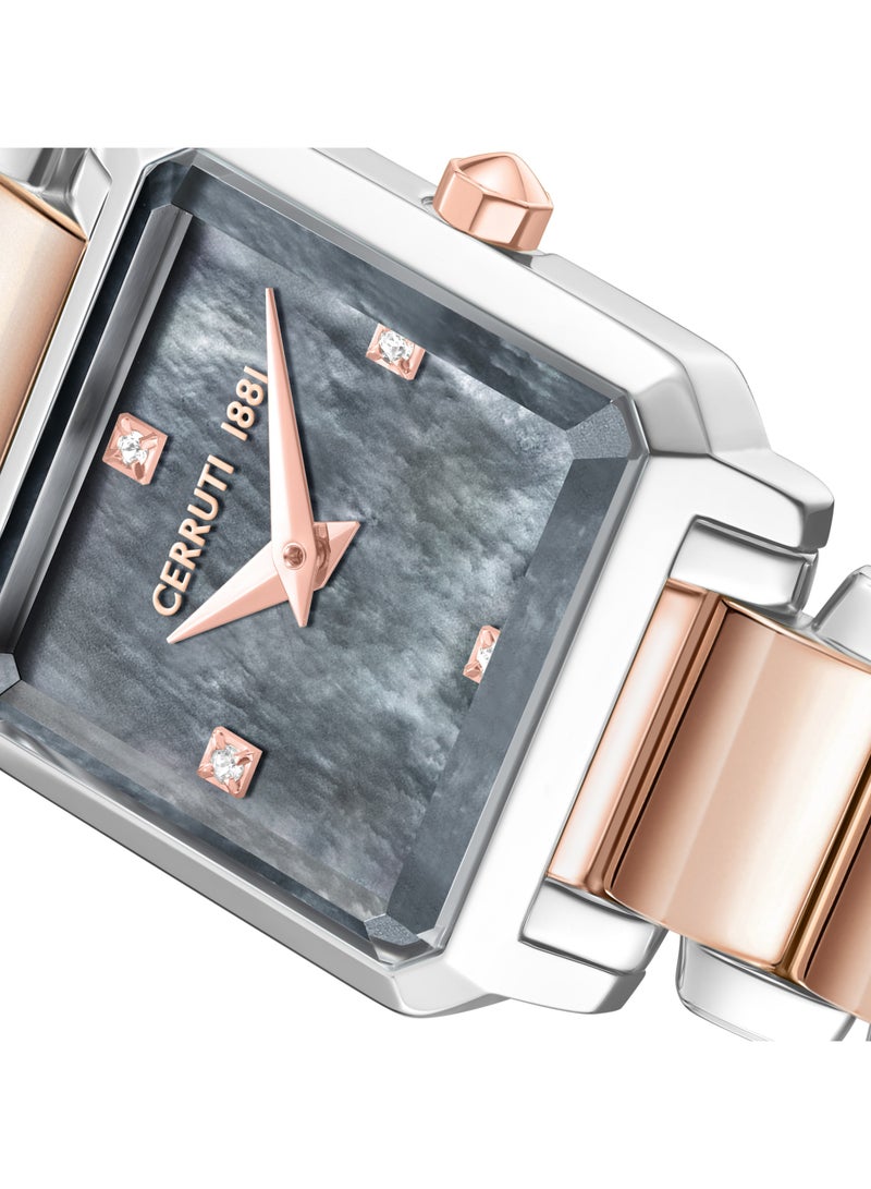 Women's Perugia Analog Watch - Square Gold-Plated Case, Grey Mother of Pearl Dial