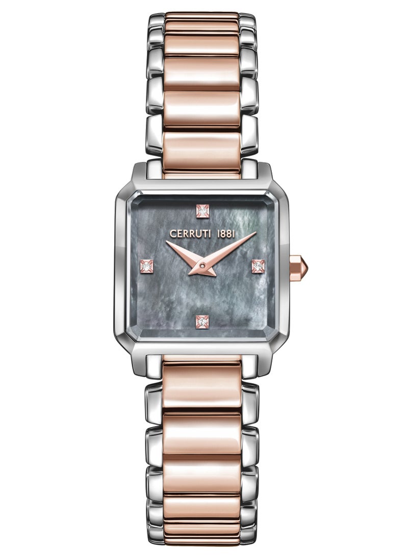 Women's Perugia Analog Watch - Square Gold-Plated Case, Grey Mother of Pearl Dial