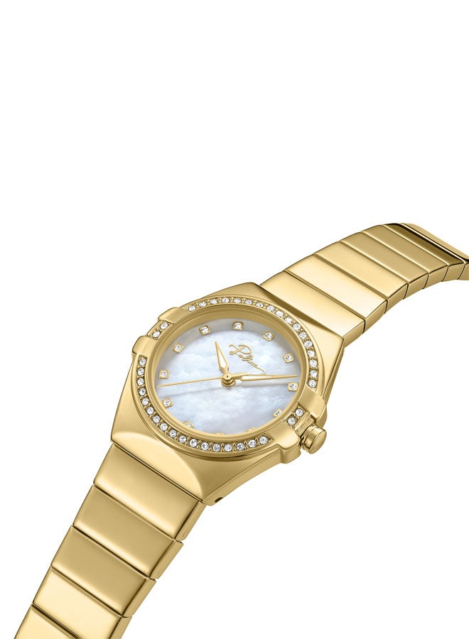 Women's Cosmos 29mm Gold-Plated Watch with White Mother-of-Pearl Dial, 12 White Stones & 316L Stainless Steel Bracelet