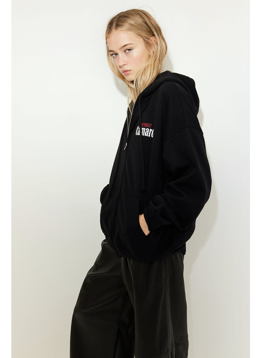 Oversized Printed Zip-Through Hoodie