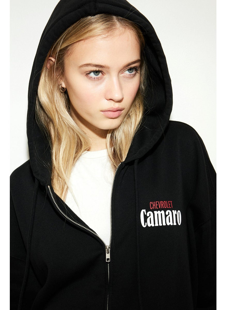 Oversized Printed Zip-Through Hoodie