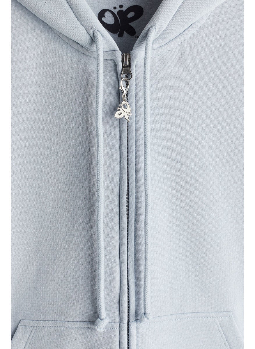 Oversized Motif-Detail Zip-Through Hoodie