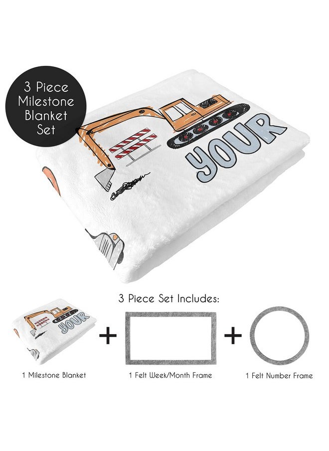 Sweet Jojo Designs Construction Truck Boy Milestone Blanket Monthly Newborn First Year Growth Mat Baby Shower Memory Keepsake Gift Picture - Grey Yellow Orange Red Blue Transportation Chevron Arrow