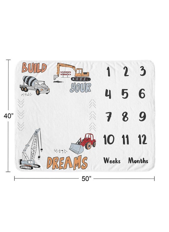 Sweet Jojo Designs Construction Truck Boy Milestone Blanket Monthly Newborn First Year Growth Mat Baby Shower Memory Keepsake Gift Picture - Grey Yellow Orange Red Blue Transportation Chevron Arrow