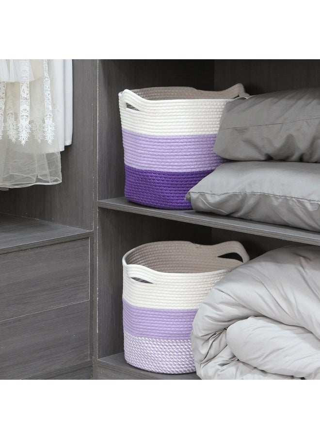 Sea Team Oval Large Cotton Rope Woven Storage Basket with Handles, Diaper Caddy, Baby Shower Basket, Nursery Nappies, Clothes Toys Organizer for Kid's Room, 16 x 13 inches, White & Lavender