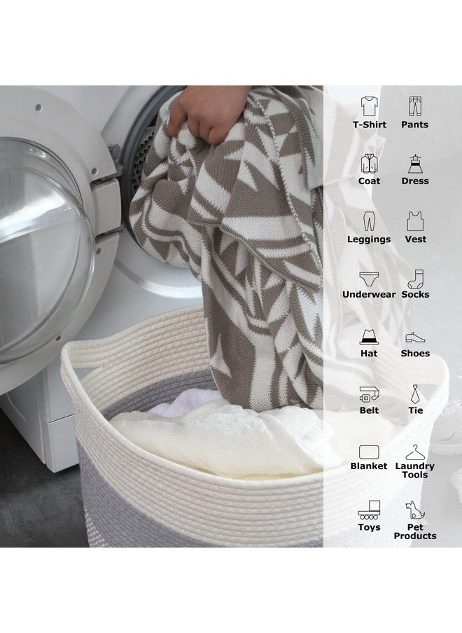 Sea Team Oval Large Cotton Rope Woven Storage Basket with Handles, Diaper Caddy, Baby Shower Basket, Nursery Nappies, Clothes Toys Organizer for Kid's Room, 16 x 13 inches, White & Lavender