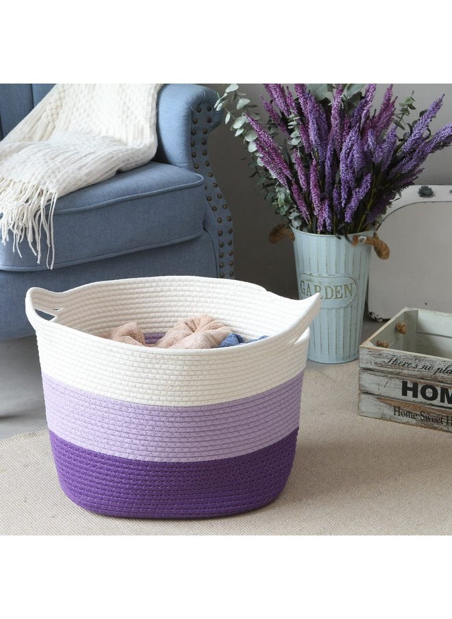 Sea Team Oval Large Cotton Rope Woven Storage Basket with Handles, Diaper Caddy, Baby Shower Basket, Nursery Nappies, Clothes Toys Organizer for Kid's Room, 16 x 13 inches, White & Lavender