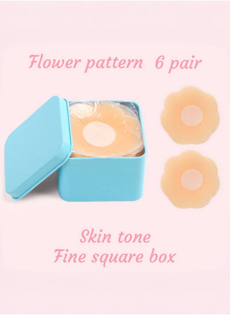 Silicone Breast Covers Reusable Ultra Thin Breast Shields Pads, 6 Pairs Flower Shape
