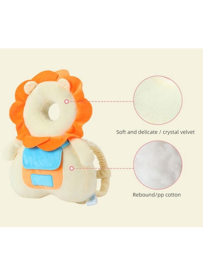 Baby Backpack Head Protection Pillow for Toddlers 6 Months - 3yrs | Adjustable Straps | Breathable Back | Noise to Alert Parent of Fall | Flat Head Baby Pillow | Car seat Safety(Lion)