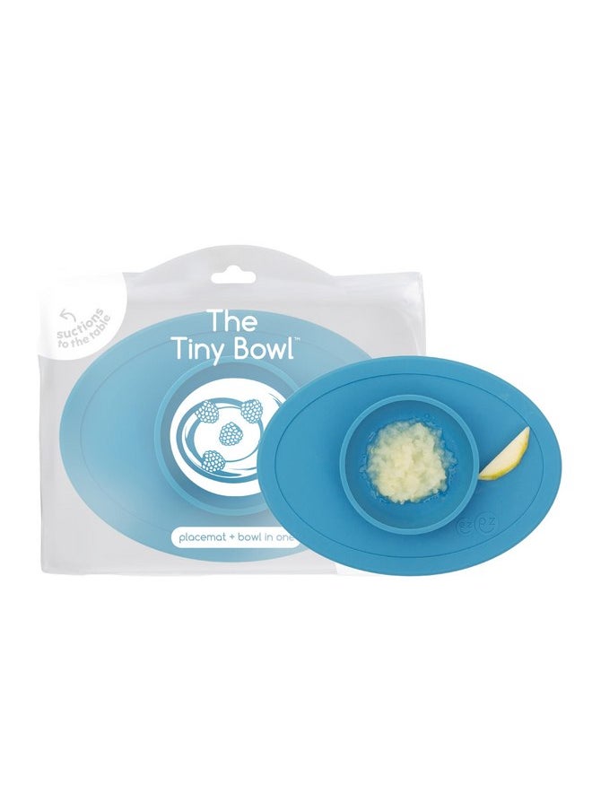 ezpz Tiny Bowl (Blue) - Silicone Baby Bowl with Suction for 6 Months + - Built-in Placemat - First Foods + Baby Led Weaning - Fits on All Highchair Trays - Suction Bowls for Baby