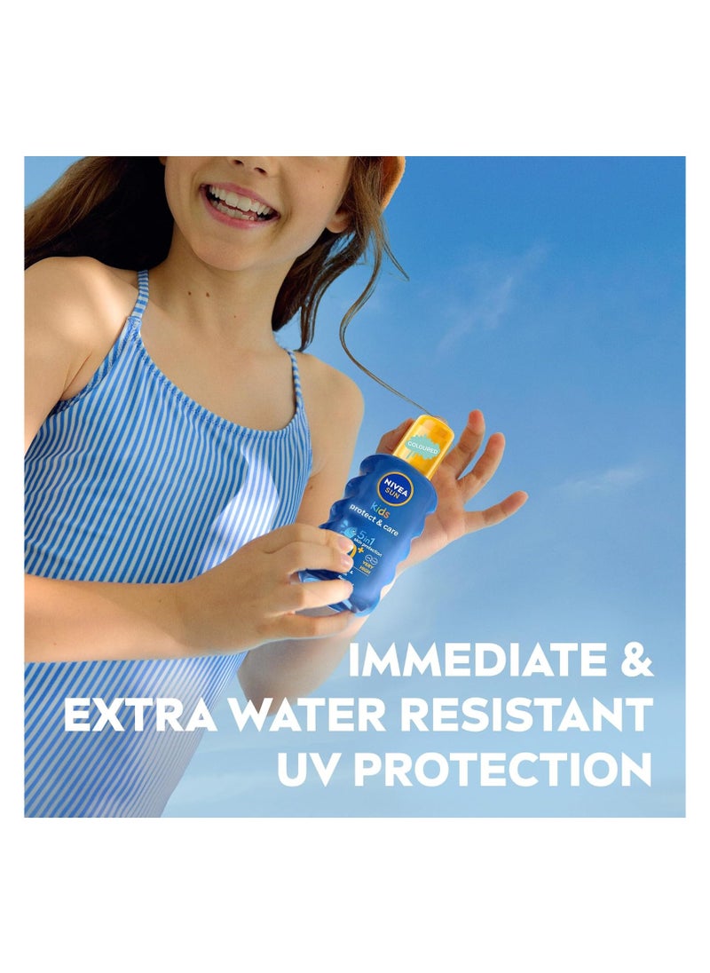 NIVEA SUN Kids Sunscreen Spray, Protect & Care, SPF 50+, 5in1 Skin Protection, Very High and Immediate UVA & UVB Protection, Extra Water Resistant, 200ml