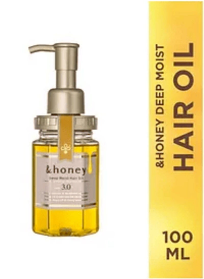 &Honey Deep Moist Hair Oil 3.0 - Intensive Hydrating Hair Treatment Oil with Honey, Moroccan Argan Oil, and Hyaluronic Acid - 100ml - For Dry and Damaged Hair - Sulfate-Free, Paraben-Free - Infused with Bulgarian Damask Rose Fragrance