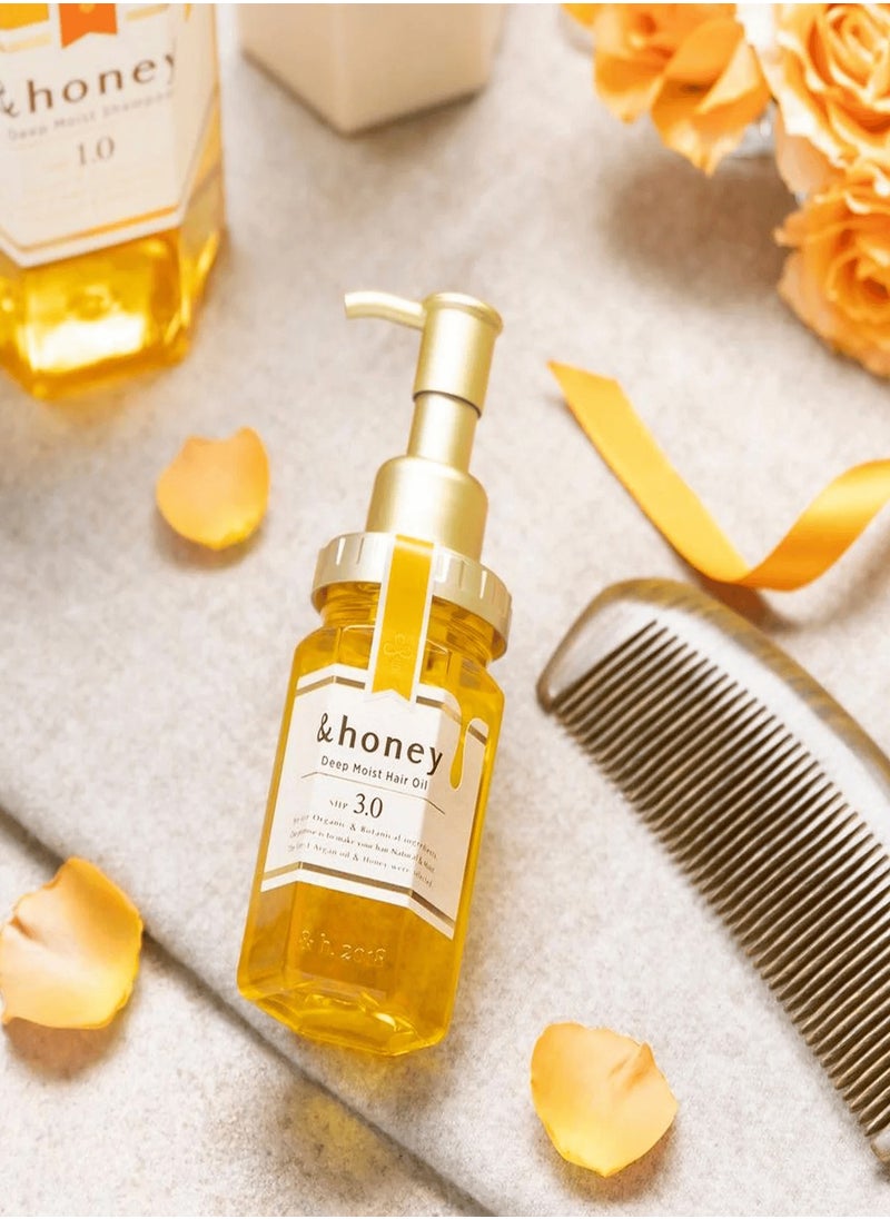 &Honey Deep Moist Hair Oil 3.0 - Intensive Hydrating Hair Treatment Oil with Honey, Moroccan Argan Oil, and Hyaluronic Acid - 100ml - For Dry and Damaged Hair - Sulfate-Free, Paraben-Free - Infused with Bulgarian Damask Rose Fragrance