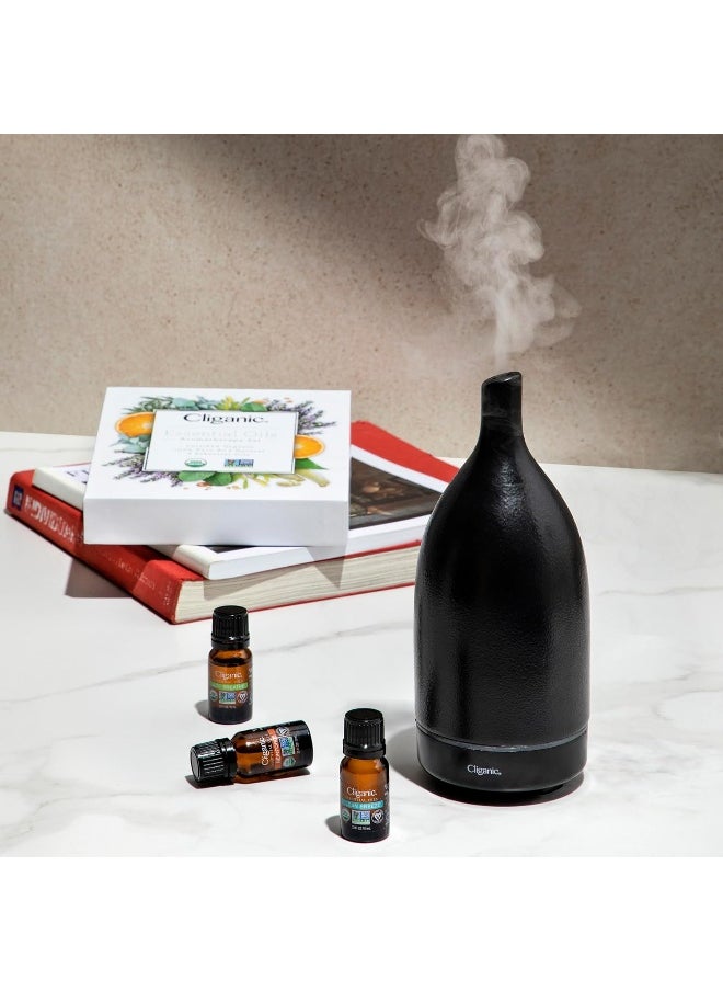 Cliganic Ceramic Aromatherapy Diffuser for Essential Oils (Black) - 7 Color Lights, Cool Mist, Auto Shut Off for Home & Office