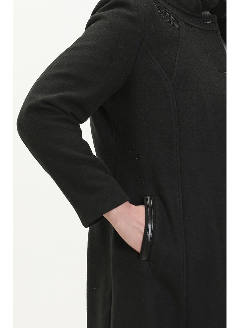 Plus Size Buttoned Cashmere Coat 0417-01 Black