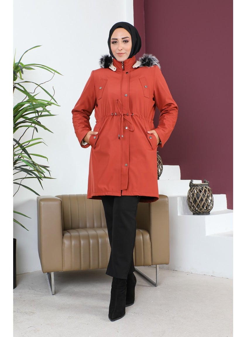 Plus Size Bondit Fabric Short Coat 10455-09 Brick