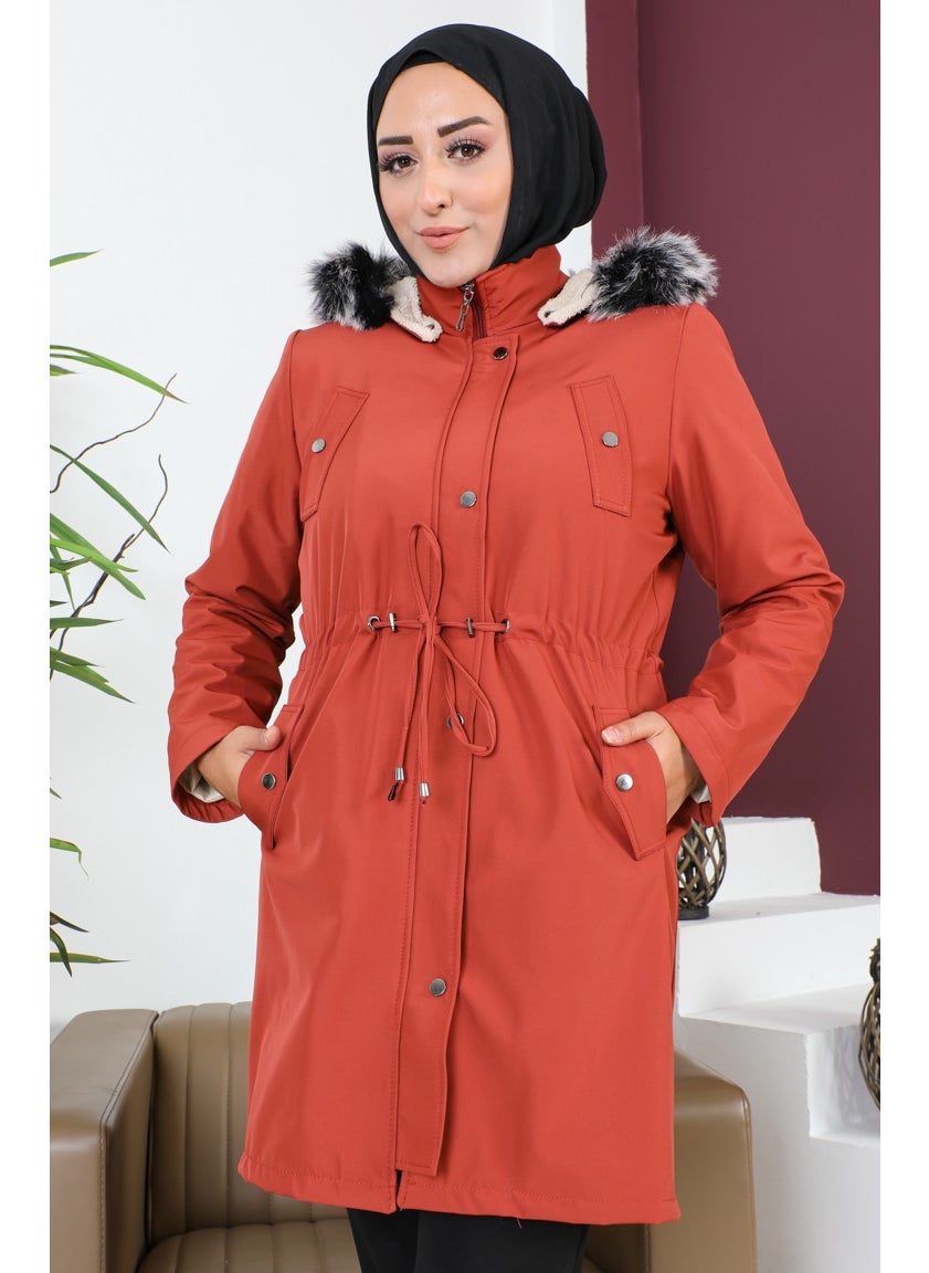 Plus Size Bondit Fabric Short Coat 10455-09 Brick