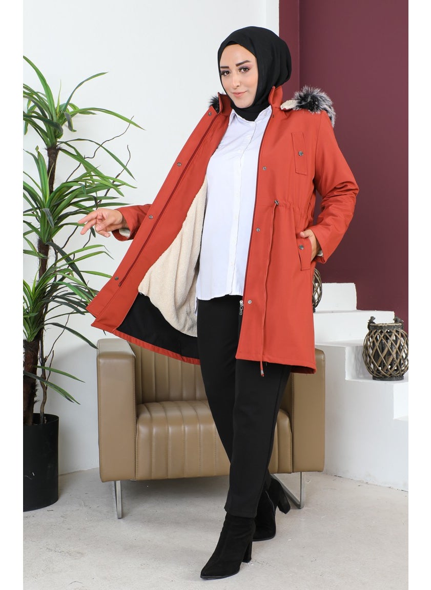 Plus Size Bondit Fabric Short Coat 10455-09 Brick
