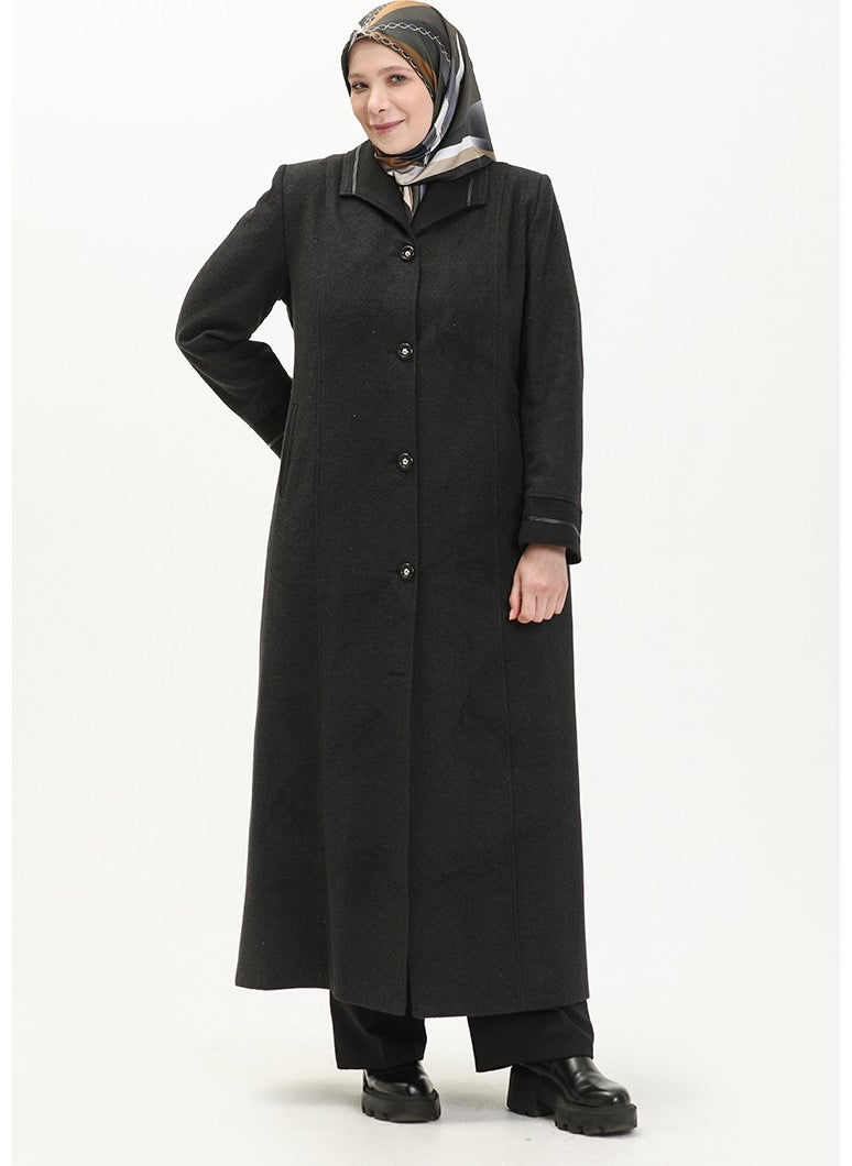 Plus Size Buttoned Cashmere Coat 0329-03 Smoke