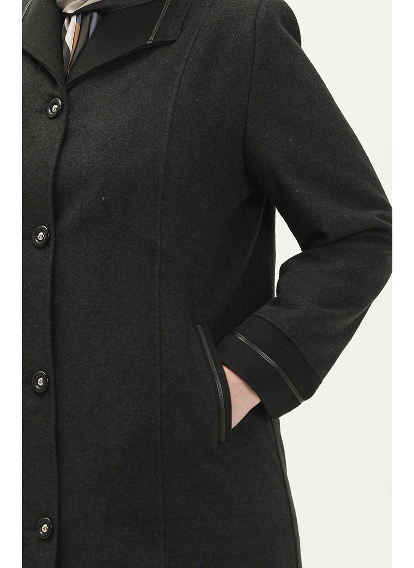 Plus Size Buttoned Cashmere Coat 0329-03 Smoke
