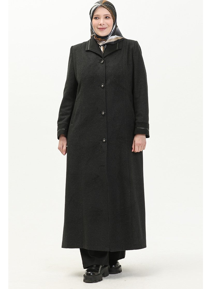Plus Size Buttoned Cashmere Coat 0329-03 Smoke