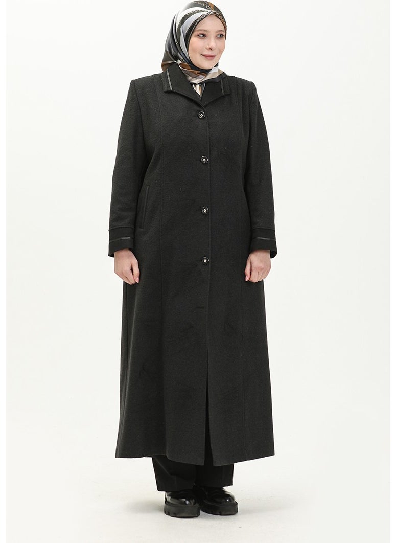 Plus Size Buttoned Cashmere Coat 0329-03 Smoke