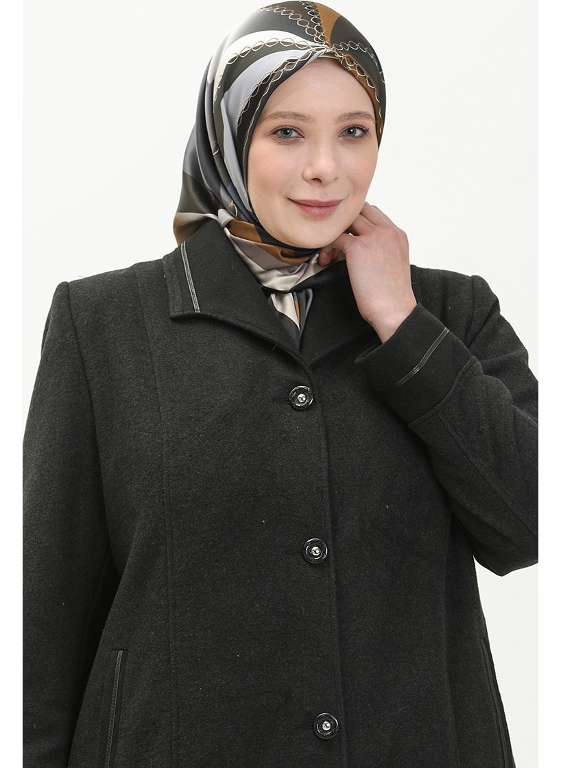 Plus Size Buttoned Cashmere Coat 0329-03 Smoke