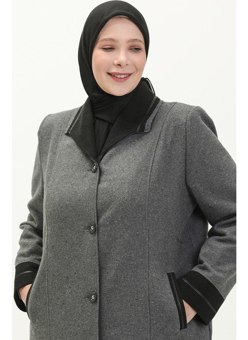 Plus Size Buttoned Cashmere Coat 0329-02 Gray