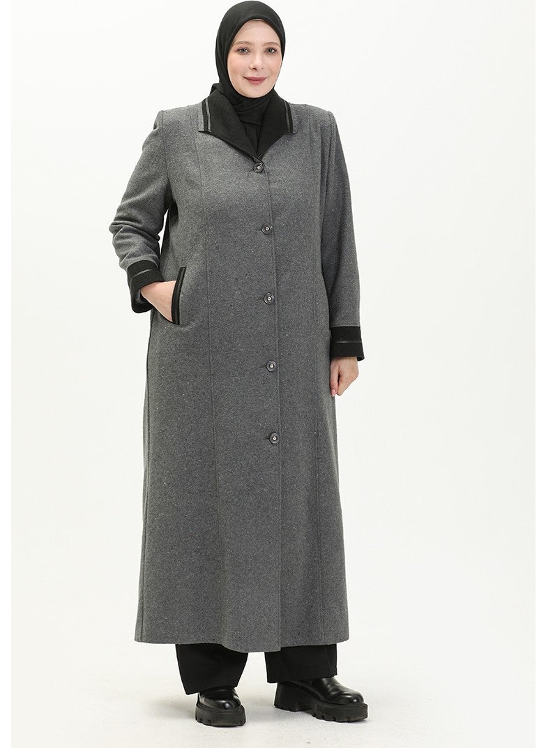 Plus Size Buttoned Cashmere Coat 0329-02 Gray
