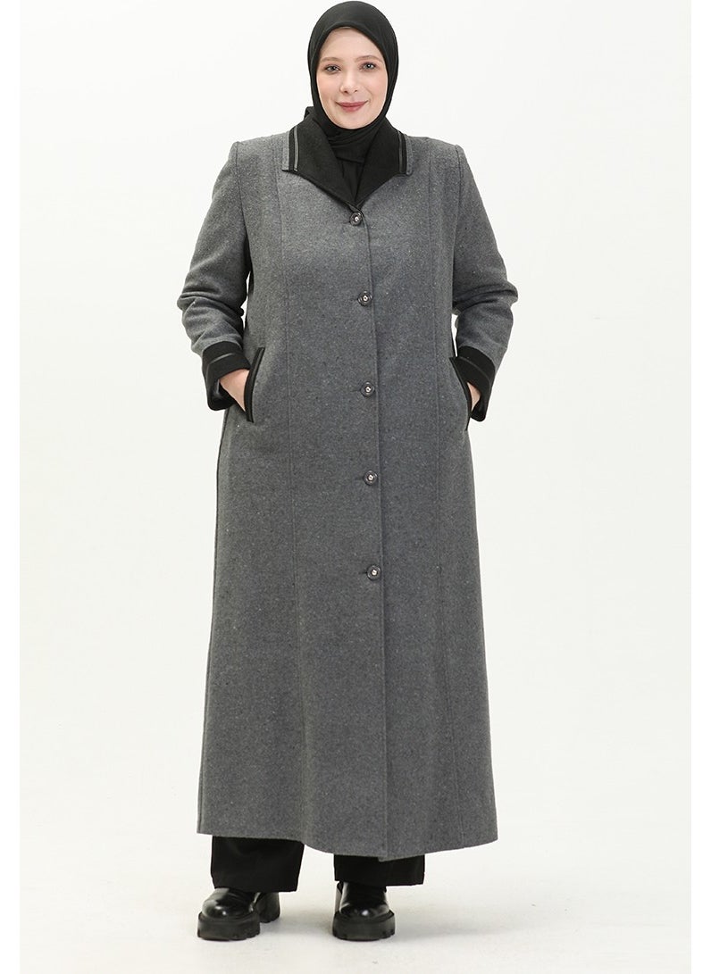 Plus Size Buttoned Cashmere Coat 0329-02 Gray