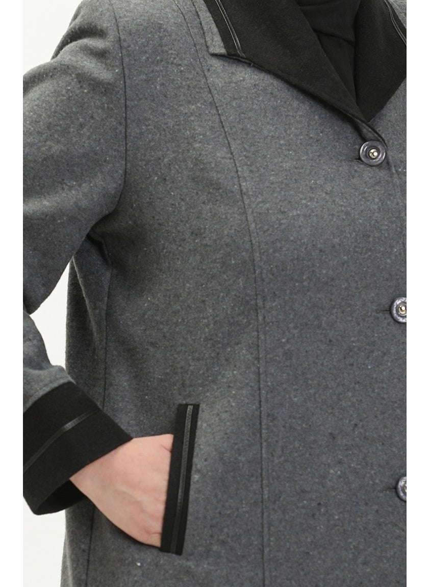 Plus Size Buttoned Cashmere Coat 0329-02 Gray