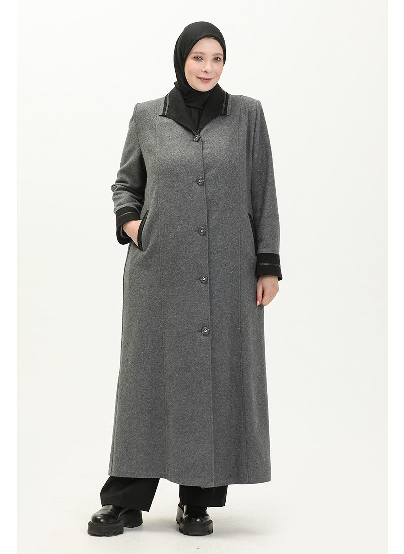 Plus Size Buttoned Cashmere Coat 0329-02 Gray
