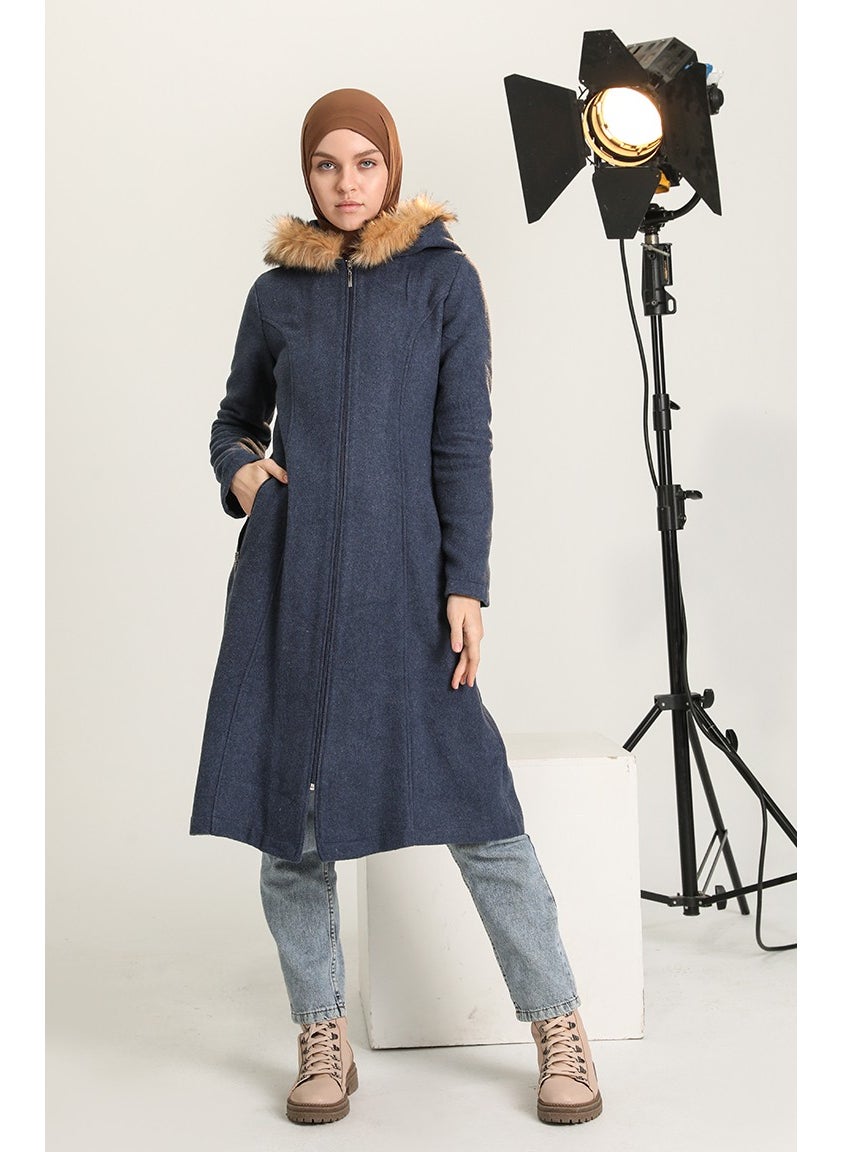 Fur Cashmere Coat 612980-05 Indigo