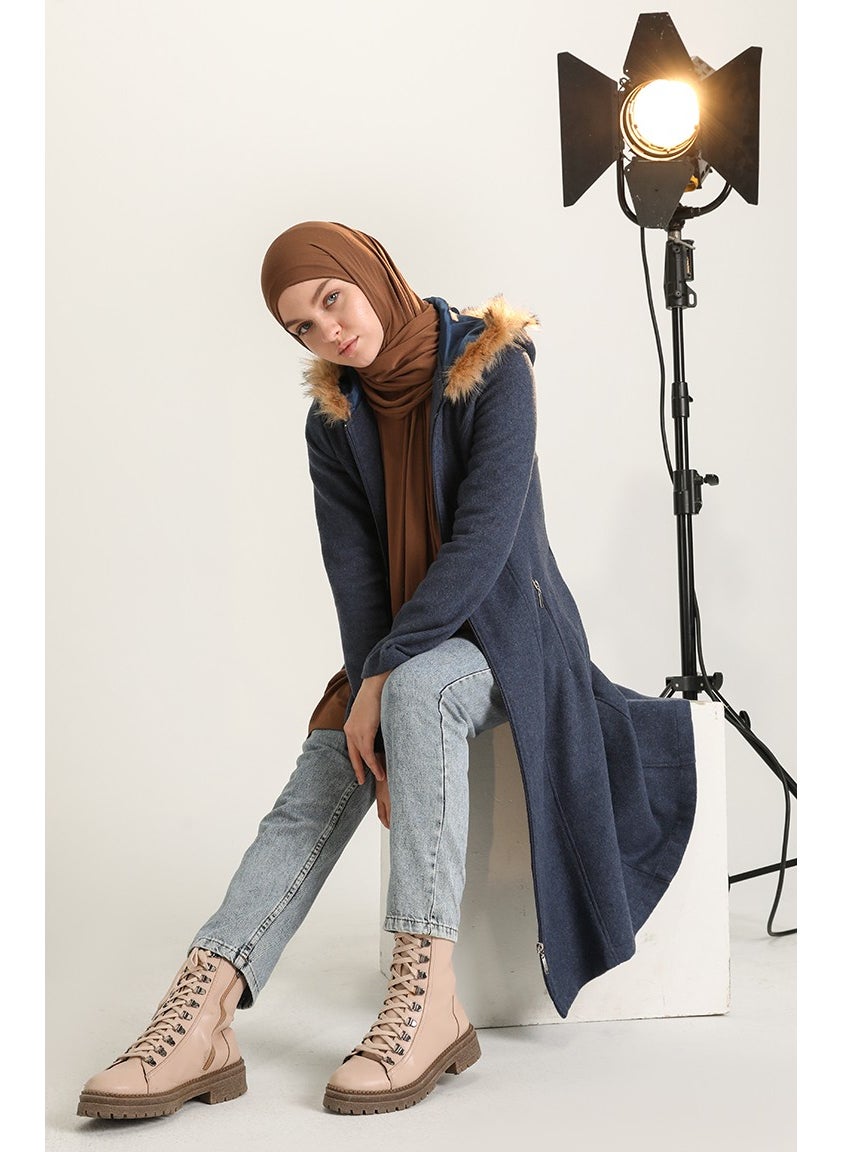Fur Cashmere Coat 612980-05 Indigo