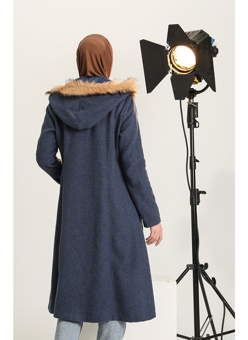 Fur Cashmere Coat 612980-05 Indigo