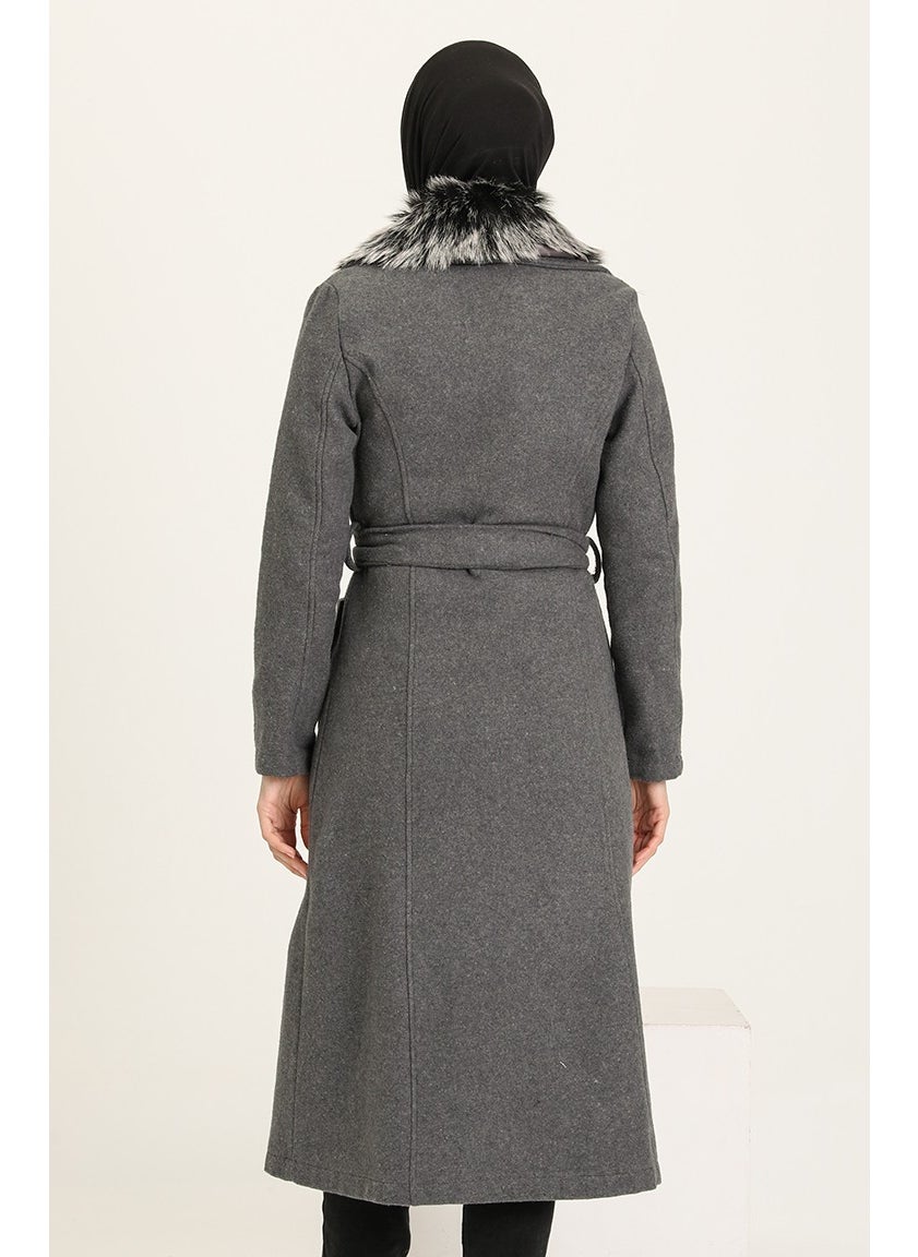 Fur Cashmere Coat 71178-02 Gray