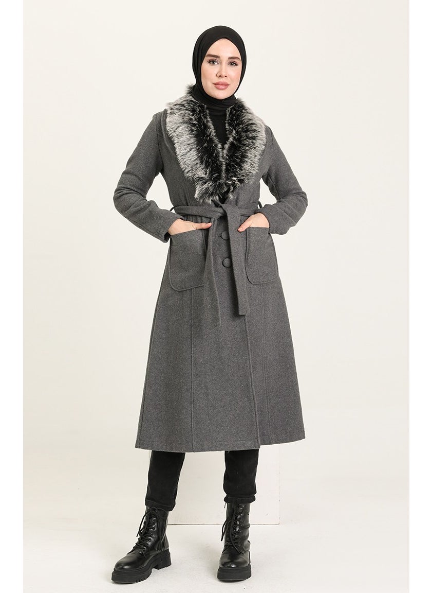Fur Cashmere Coat 71178-02 Gray