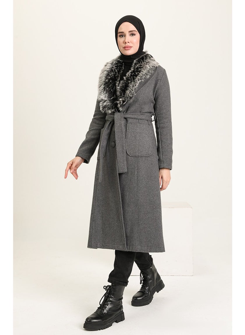 Fur Cashmere Coat 71178-02 Gray