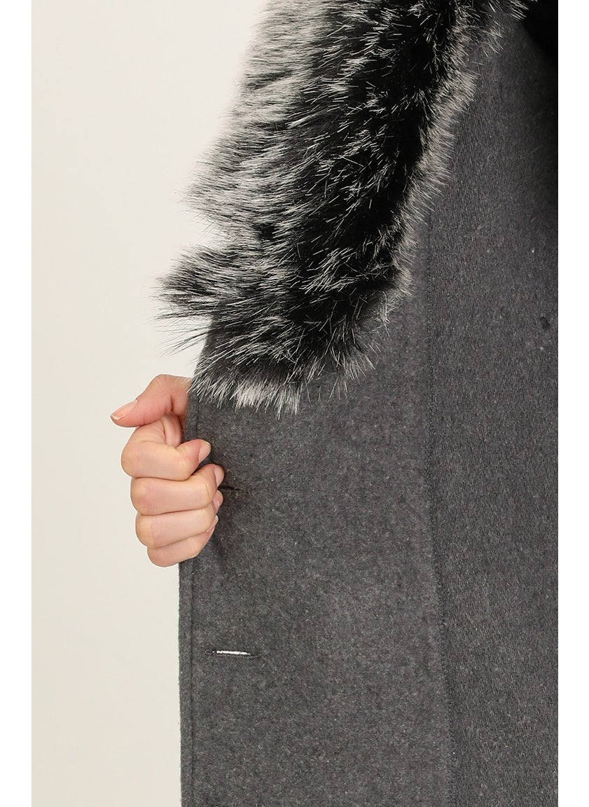 Fur Cashmere Coat 71178-02 Gray