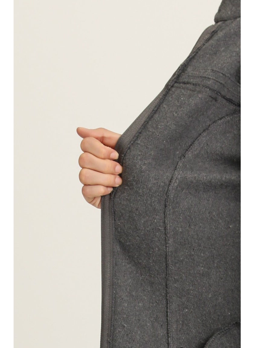 Zippered Cashmere Coat 612940-02 Gray