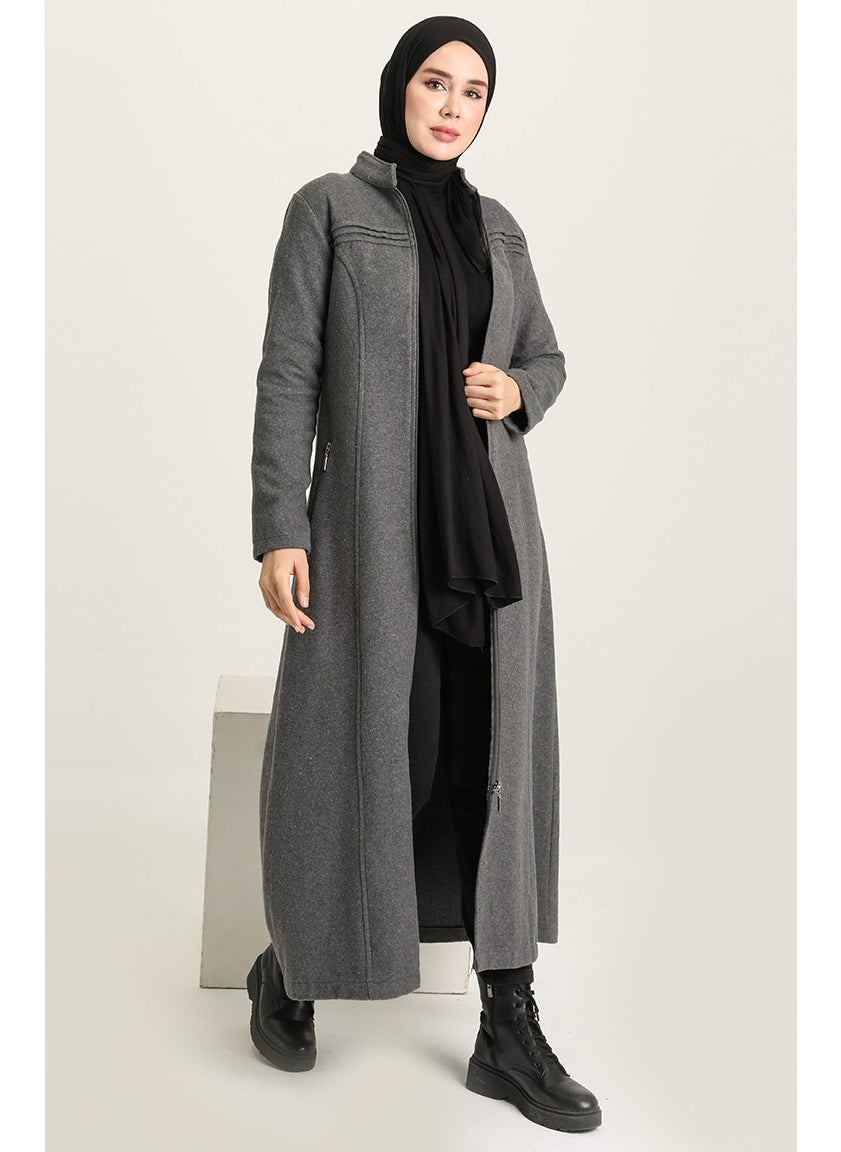 Zippered Cashmere Coat 612940-02 Gray