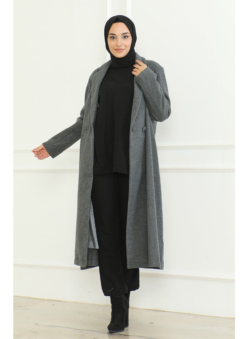 Buttoned Cashmere Coat 71208-02 Gray