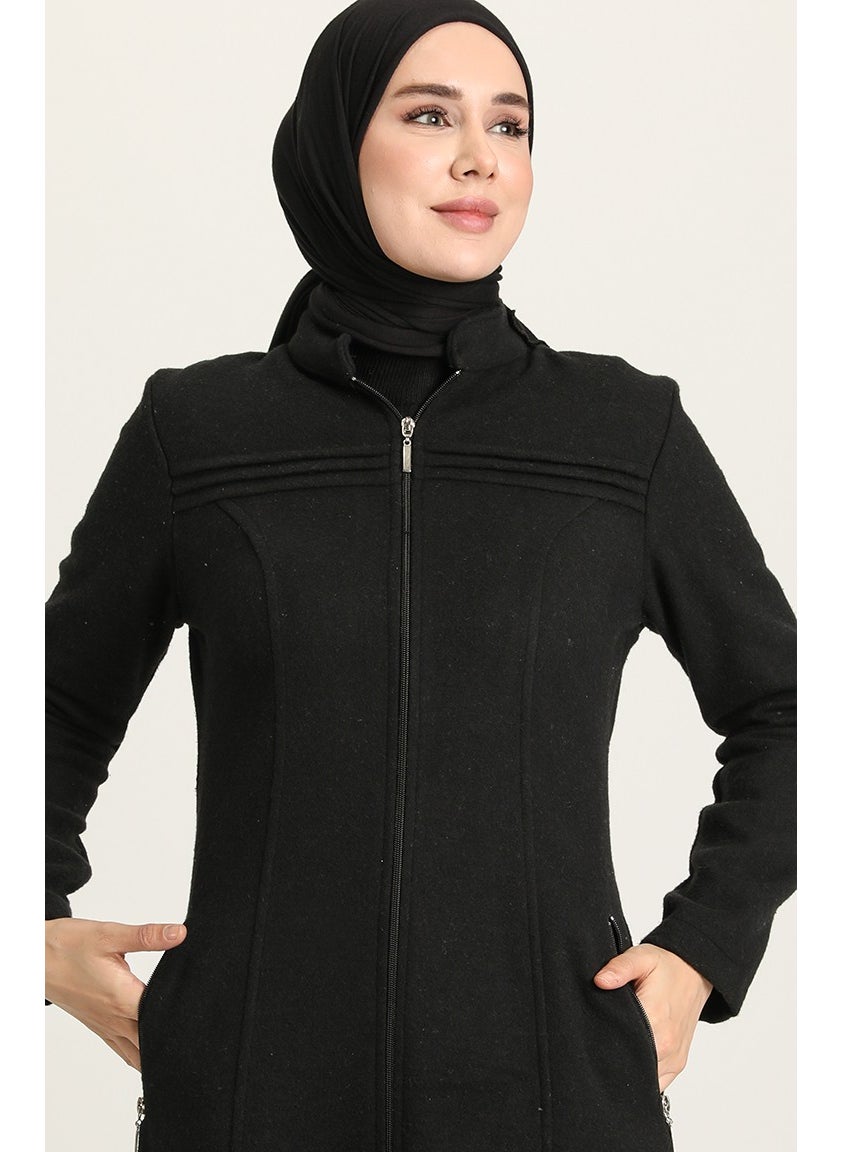 Zippered Cashmere Coat 612940-01 Black